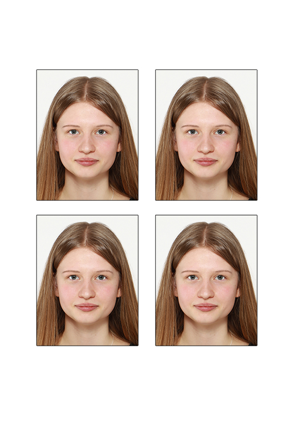 Foto von junger Frau viermal identisch: Passbilder Celle