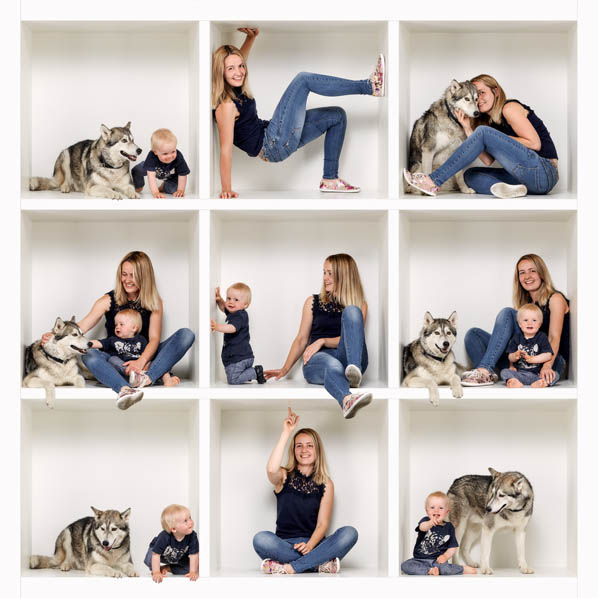 Familienfotografie im weissen Setzkasten mit Baby und Hund - Celler Fotostudio © Familienfotograf Photo Professional Misiak